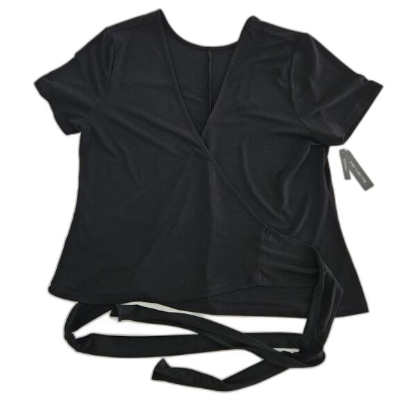 NWT THE LIMITED V-Neck Wrap Blouse Womens XL Black Stretchy Reversible Shirt $69 - Picture 3 of 9